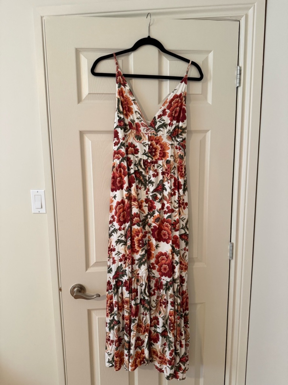 Abercrombie Red Floral Midi Dress with Front Buttons